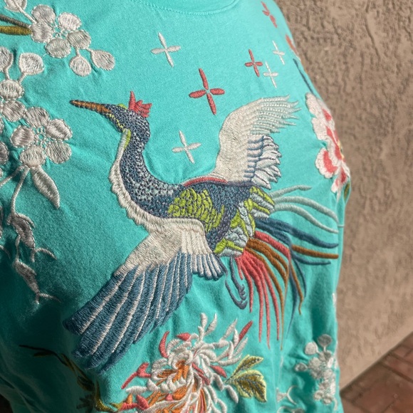 Johnny Was Turquoise Embroidered Short Sleeve Top - Picture 7 of 11